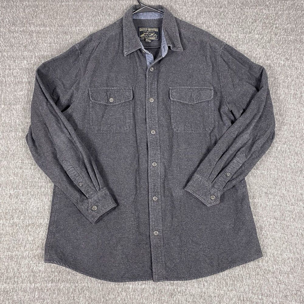 Vintage Grizzly Mountain Gray Algodon XL shacked Long-Sleeve Flannel Shirt Men's